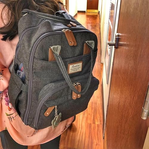 Miniatura 186 de RUVALINO Mochila para pañales - Bolsa de pañales de viaje multifunción para bebé con cambiador, soportes aislados para botellas y estuche para Gris