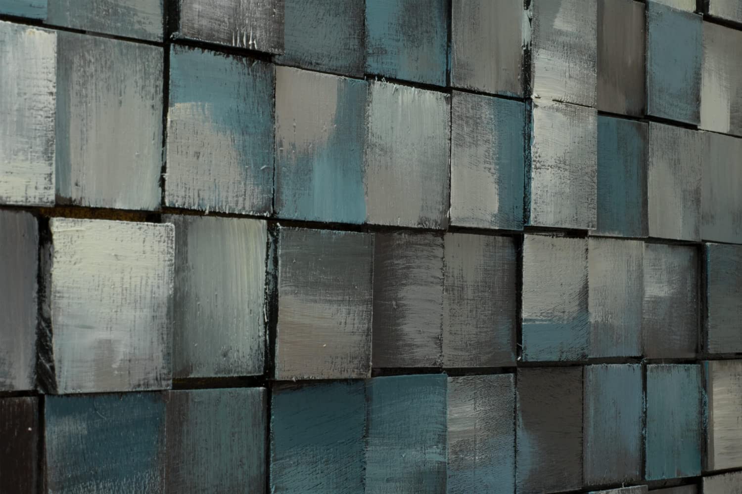 KunstLoft Wanddeko Holz rustikal | 100% HANDGEFERTIGT | 144x44x7cm | Holzbild 'Ruhe des Blauen' | Abstrakt | Grau Blau | Wandbild Holz
