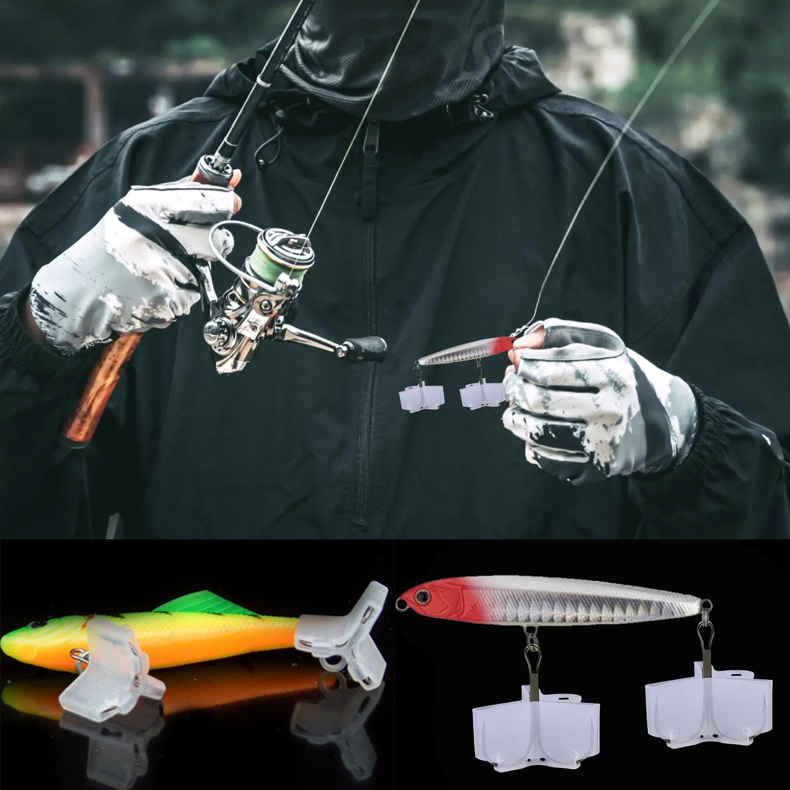 Coppe a gancio tripla da pesca, coppe a gancio triplo, ganci per cappelli di protezione, 100 pezzi, copertura di sicurezza per amo da pesca, supporto di sicurezza per gancio triplo per una