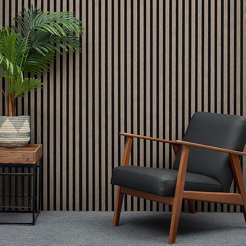 MCW Acoustic Slat Wall Panel - Decorative & Sound Absorbing Wooden Slatted 3D Feature Wall Pannelling - Living Room Bedroom Interior Easy Installation - 2400mm x 600mm Walnut Dark Oak - Walnut Natural