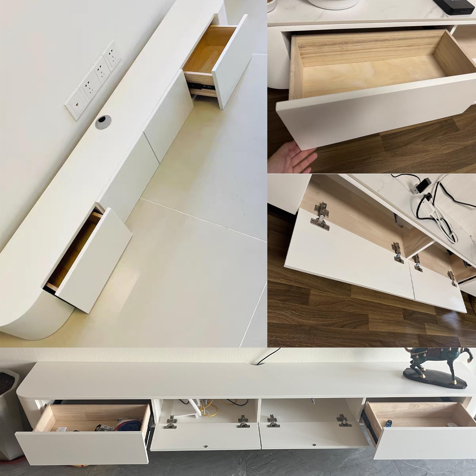 Mobile TV sospeso da parete, versatile centro di intrattenimento per soggiorno, elegante grigio lowboard con mensola salvaspazio 240 x 24 x 20 cm, design funzionale per case moderne