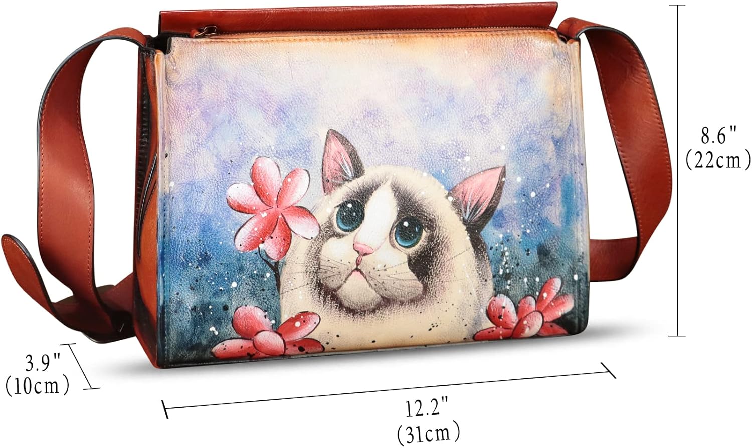 Genuine Leather Crossbody Bag for Women Hand Painted Leather Handmade Crossbody Satchel Handbag Hand Drawn Purse - Image 5