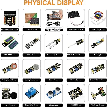 KEYESTUDIO 37 Sensors Starter Kit with Microbit V2.2 Board, Easy to Learn Microbit V2 Coding for Beginners Teens Adults