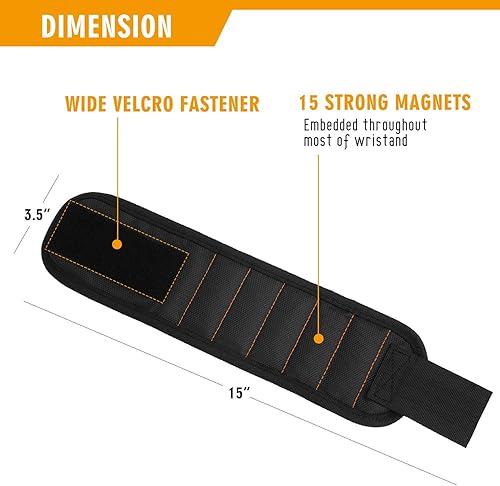 Miniatura 2 de GOOACC Pulsera magnética con 15 imanes fuertes para sujetar tornillos, clavos, brocas, herramientas de sujeción, la mejor herramienta única de