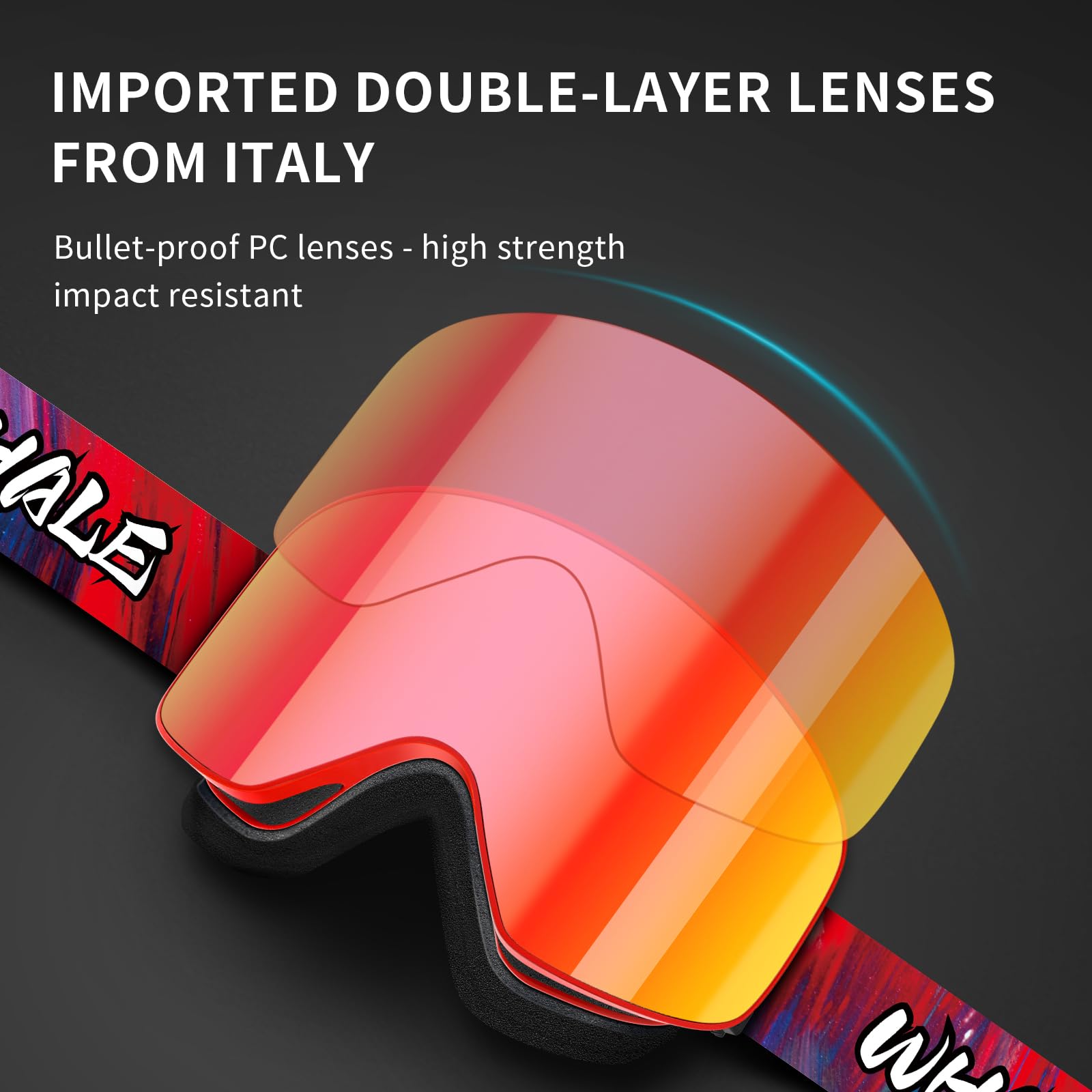 Whale Lunettes de ski OTG anti-buée sans monture pour homme, femme et jeune – Protection UV à 100 %