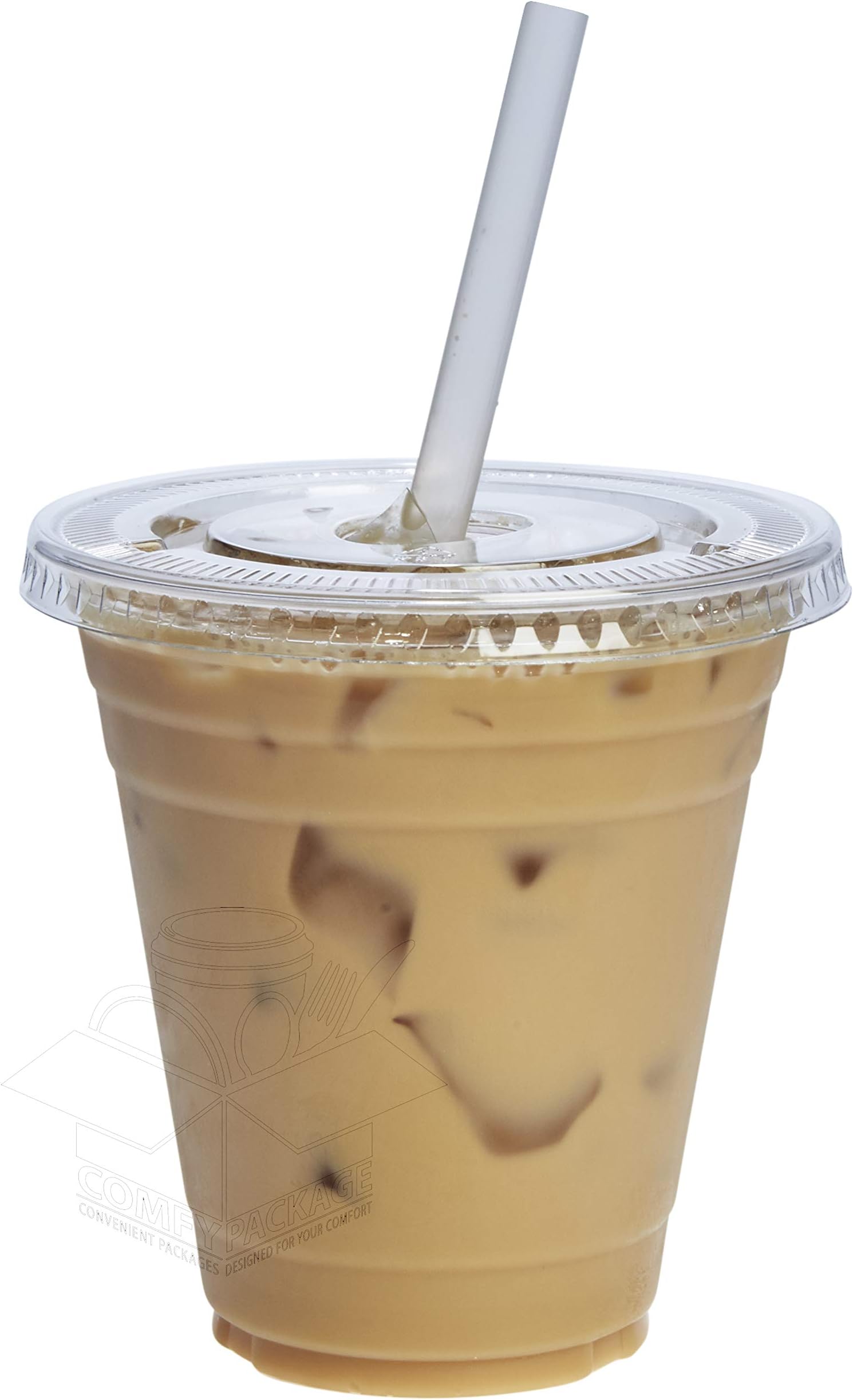 Comfy Package[100 Sets - 12 oz.] Plastic Cups With Flat Lids