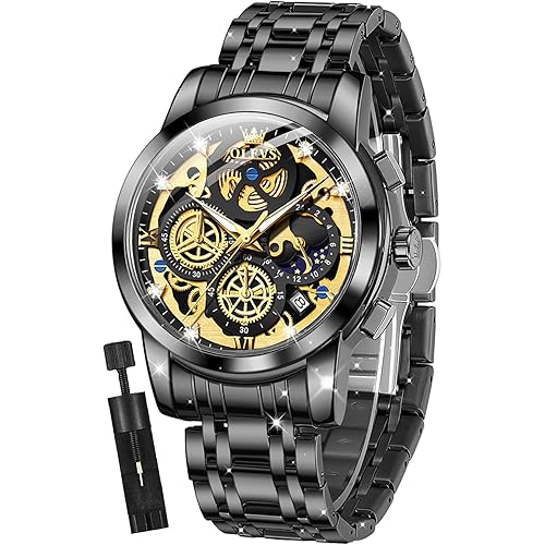 OLEVS Mens Watch Chronograph Luxury Diamond Dress Business Analog Quartz Wrist Watches Stainless Steel Waterproof Luminous