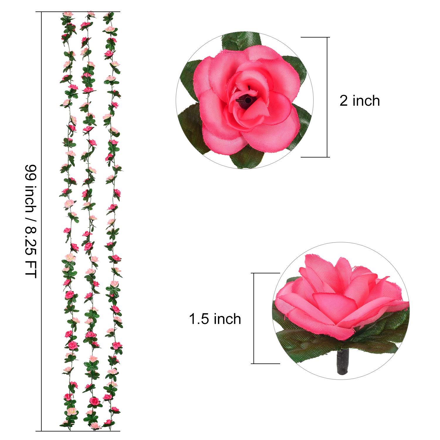 DearHouse 4 Pack Fake Rose Vine Flowers Plants Artificial Flower Hanging Rose Ivy Garland Home Wedding Party Office Garden Craft Art Décor Pink, 33 FT 2