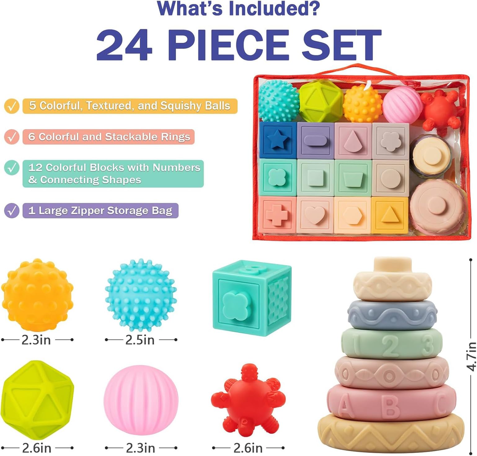 EzyWay 24 Pack, 3 in 1 Montessori Toys for Babies 0-3-6-12 Months, Soft Baby Teething Toys - Image 3