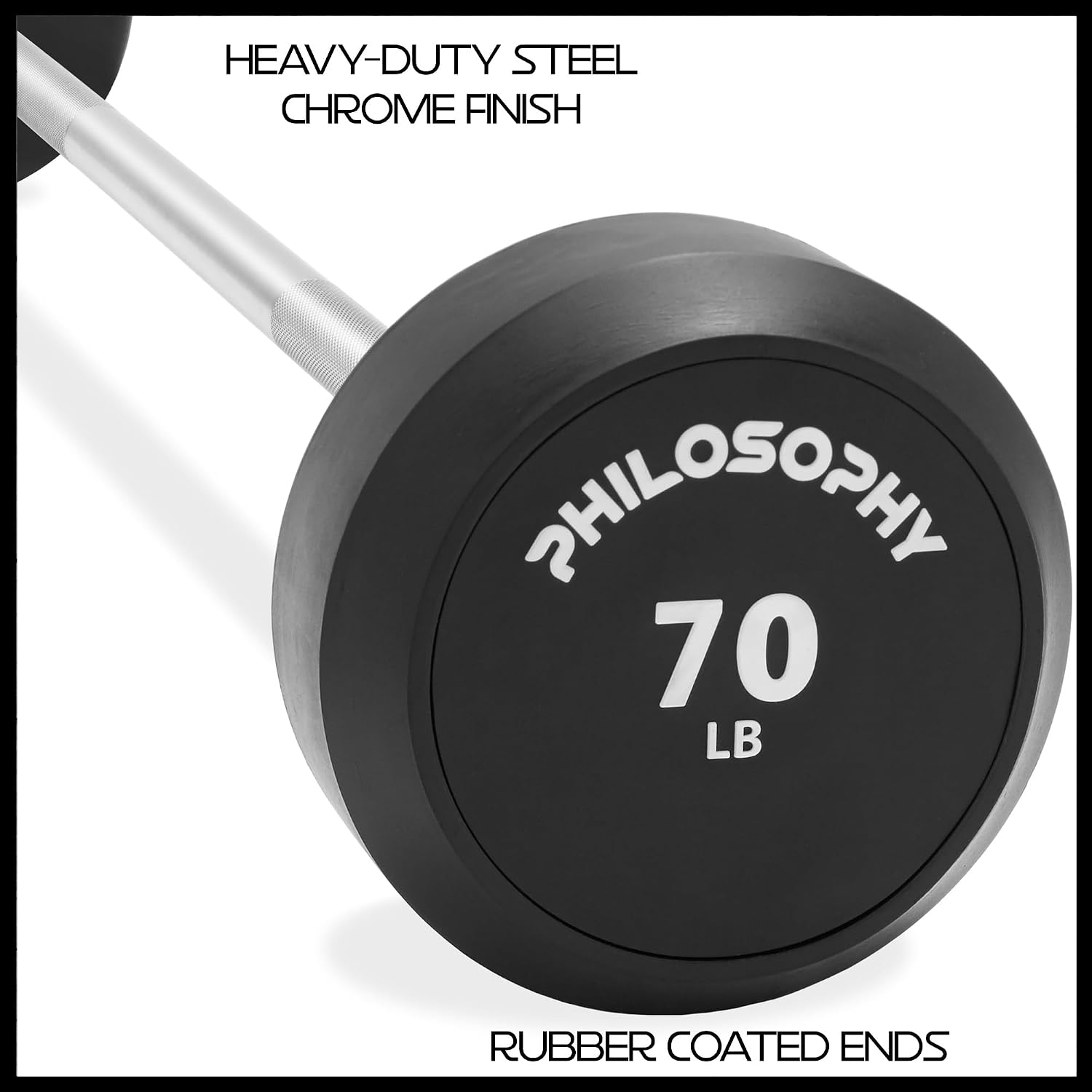 Philosophy Gym Rubber Fixed Barbell, Pre-Loaded Weight Straight Bar for Strength Training & Weightlifting