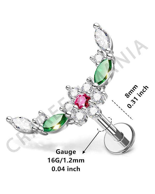 CM Crareesi Mania Helix Piercing Jewelry 16G Internally Threaded Cartilage Earring Studs 316L Surgical Steel Crescent Flat Back Earrings 6mm Labret Studs Silver by CM Crareesi Mania - Used condition - Image 5
