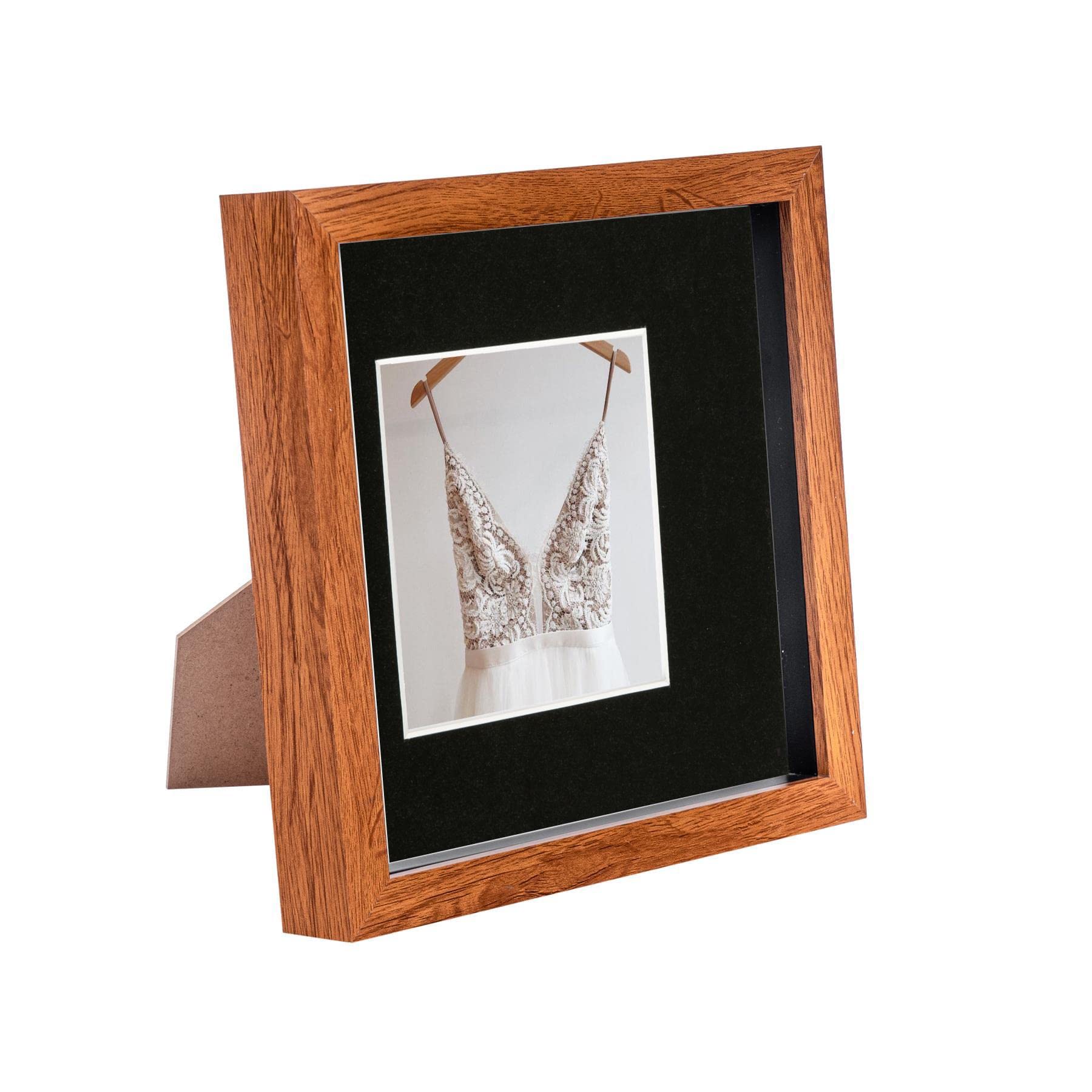 Nicola Spring Dark/Black 8" X 8" Wood 3D Box Photo Frame - With 4" X 4" Mount - Mount
