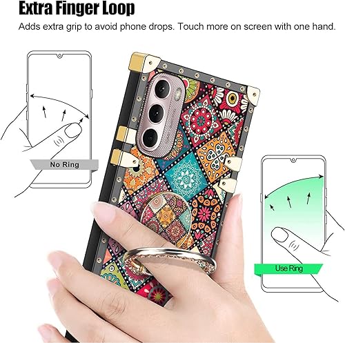 Miniatura 2 de nancheng Funda cuadrada para Motorola Moto G Stylus 4G 2022 con anillo para niñas y mujeres, con correa de soporte, diseño de flores de mandala,