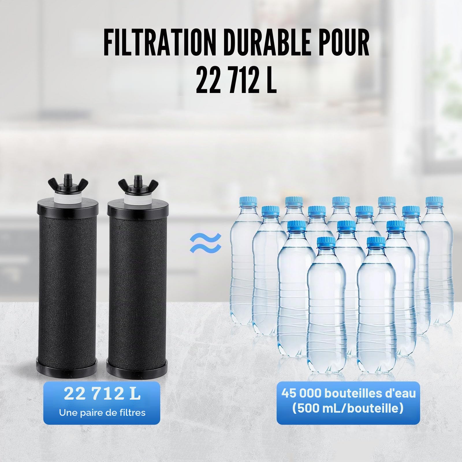 VEVOR Système de Filtration d'Eau par Gravité 8,5 L, Filtre à Eau par Gravité de Comptoir, en Inox 304, Réduction du Plomb et jusqu'à 99% du Chlore, avec 2 Filtres à Charbon, Robinet et Stand