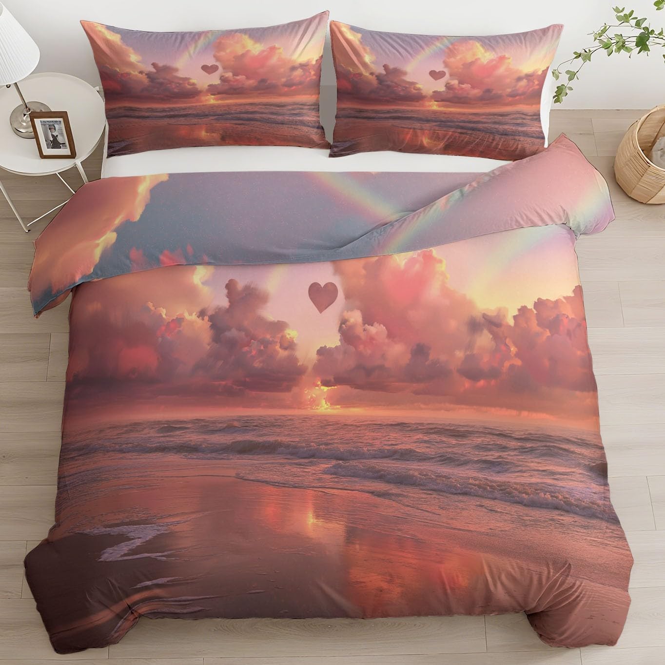 Sunset Cloudscape Duvet Cover Full, Aesthetic Cloud Bedding for Teens, Dorm Room, 80" x 90", Breathable Cooling Microfiber, Aesthetic Room Decor, Lightweight Quilt Protector