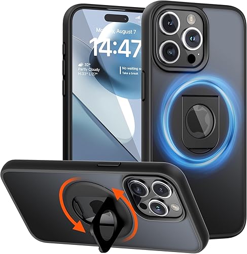 Meifigno MagicRing Series - Funda diseñada para iPhone 15 Pro, soporte y soporte de anillo giratorio de 360, compatible con MagSafe, protección de