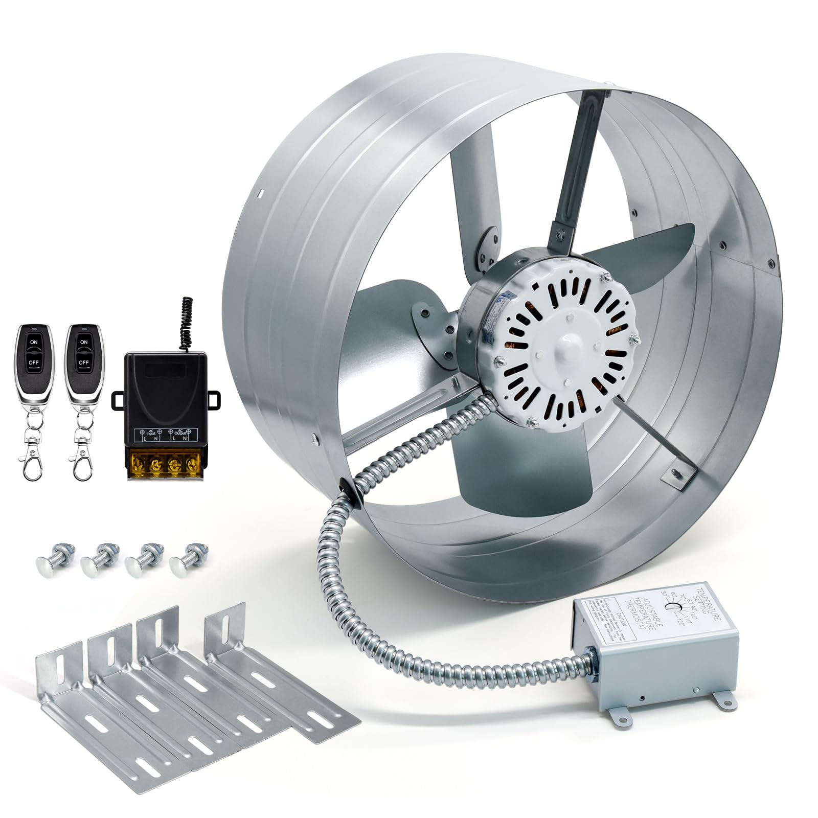 View 1 of ****PARTS ONLY***Criditpid 15" Gable Mount Vent Attic Fan,Exhaust Ventilation Fan with Adjustable Thermostat & Control Switch for Gable,Home,Shed,Garage,Portable Building,1600CFM,2400 Sq.Ft Coverage Area.