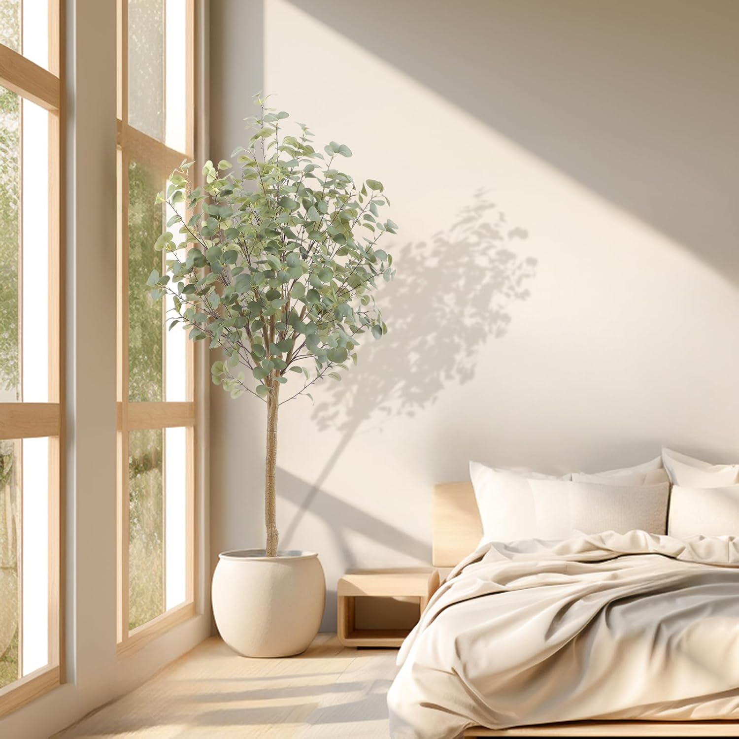 Nafresh Tall Eucalyptus Tree Artificial，6ft(72in) Faux Eucalyptus Tree with Realistic Silk Leaves， Fake Trees Indoor Outdoor for Home Office Living Room Bedroom Foyer Porch Decor. - Image 5