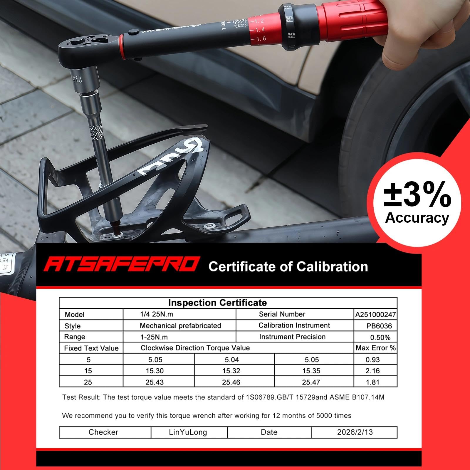 ATsafepro 61-Sztukowy 1/4" 1-25 Nm Klucz Dynamometryczny Rower Zestaw, Manometr Ciśnienia w Oponach 11 Bar, Dokładność ±3%, Mechanizm 72 Zęby Dwukierunkowy, Narzędzie do Zaworów, 40 Bitów, Przedłużka,