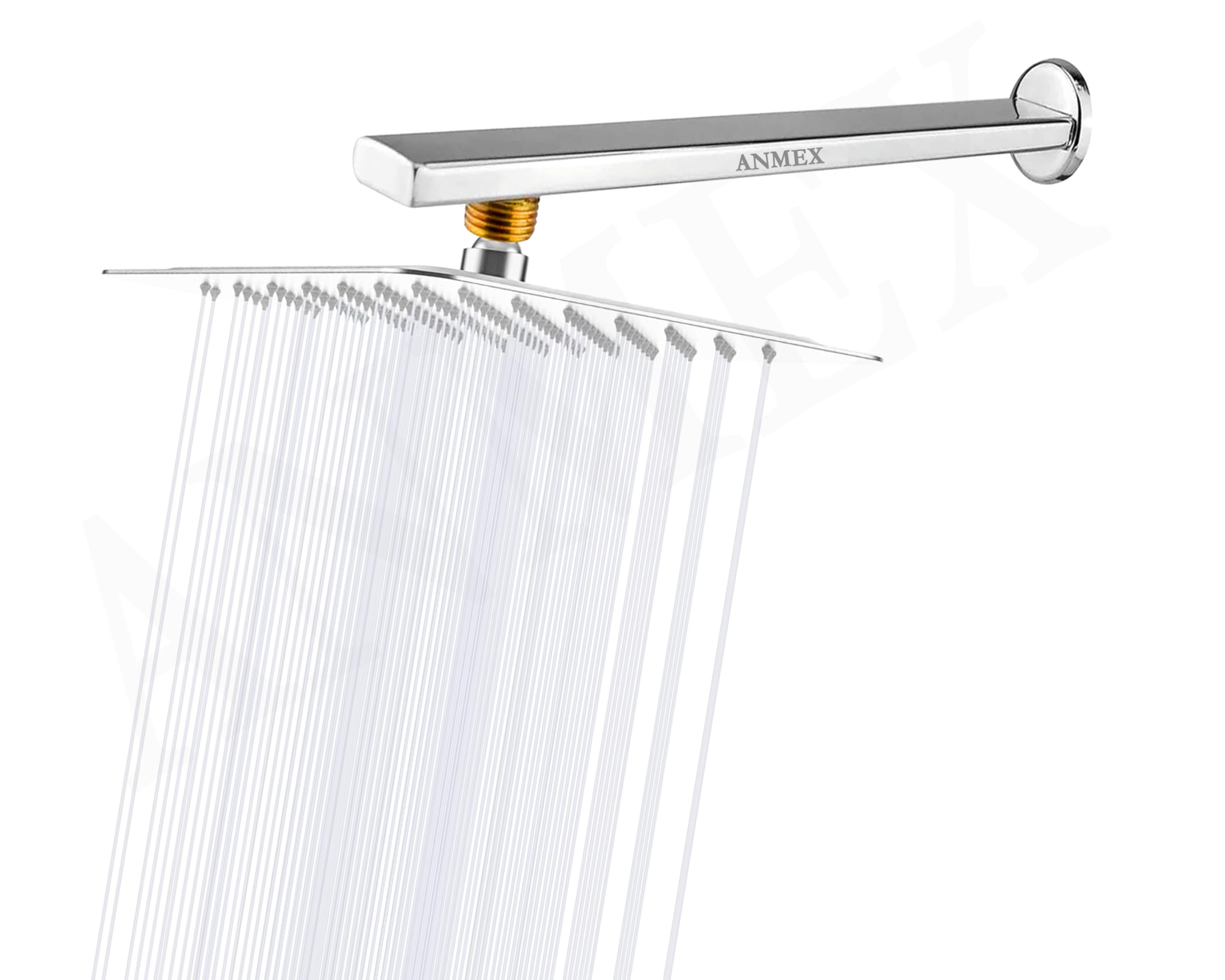 ANMEX Mirror Stainless Steel 304 Square UltraSlim High Pressure Rainfall Shower Head With "BRASS NUT" Shower Fit Arm/Rod (PREMIUM SERIES) (8X8 + 12INCH "Brass Nut" ARM)