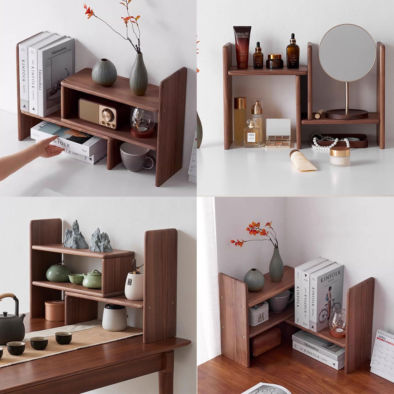 Regulowany mały serwis z książkami komputerowymi - Walnut Desktop Organizer Organizer Stojak do przechowywania biur - Rozszerzalne wyświetlacze szafy biurowe biurowe organizator biurka