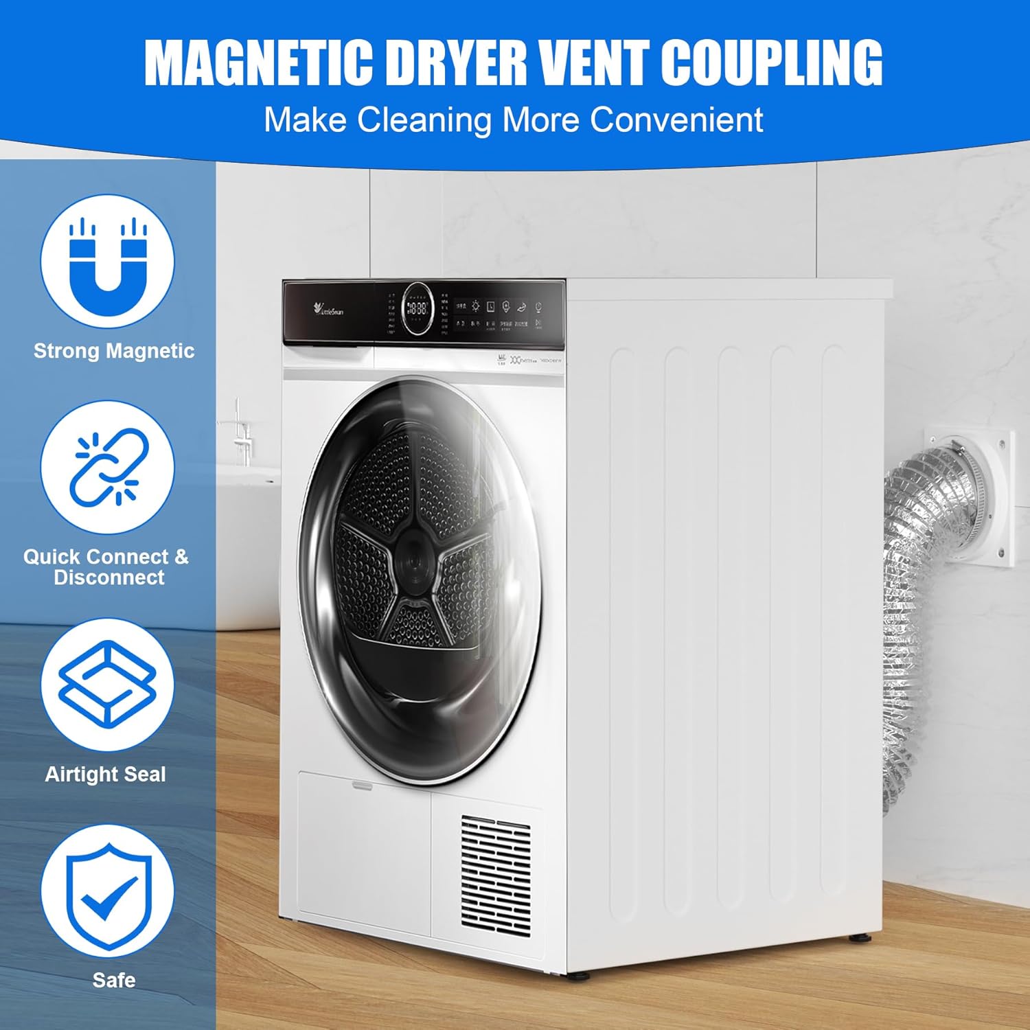 Magnetic Dryer Vent Coupling, Airtight Seal Strong Magnet Dryer Vent Connector Kit Quick Connect Disconnect Easy to Clean Flexible Hose Exhaust Duct Adapter Attachment with Clamps Screws