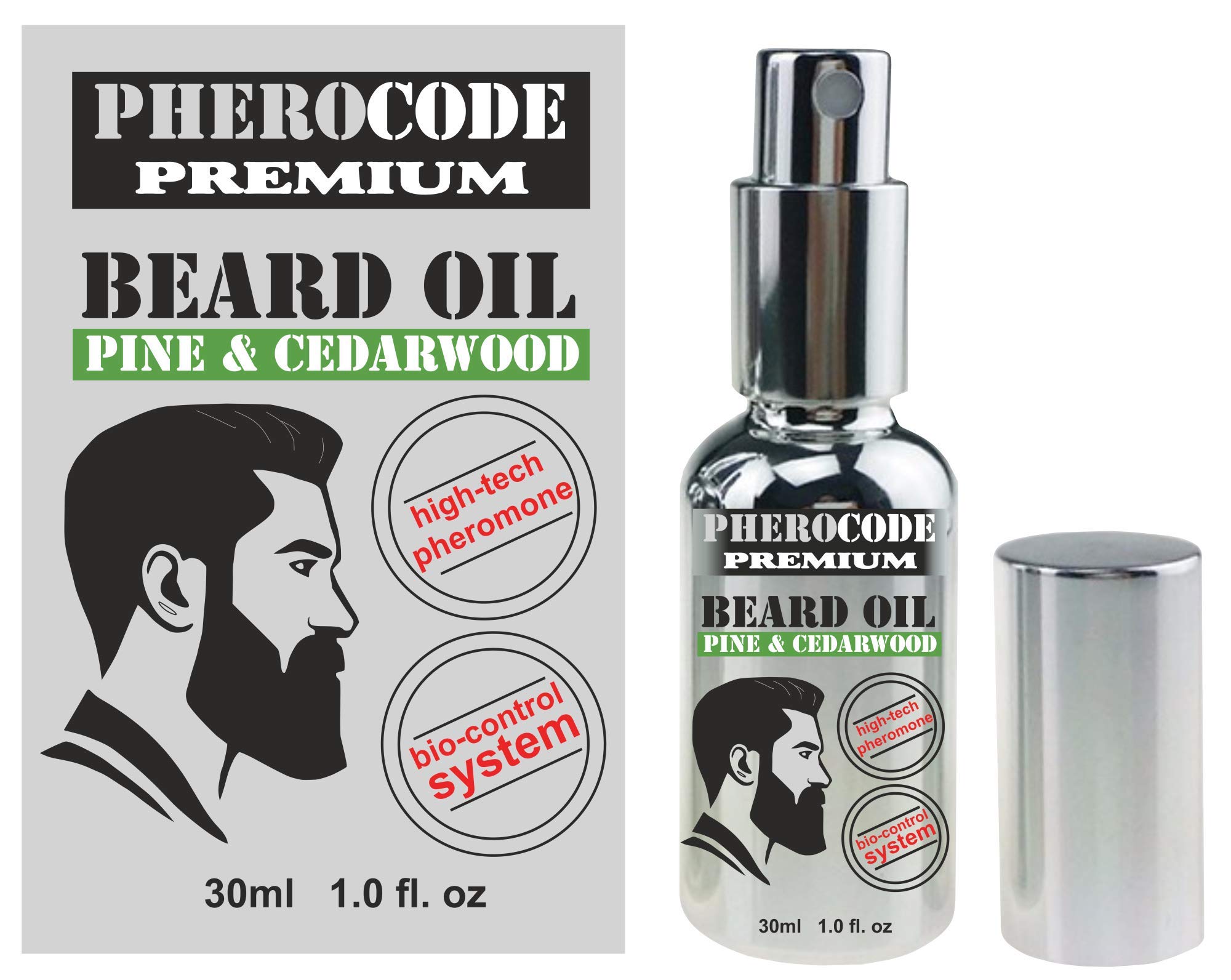 PheroCode Premium Beard Oil with Pheromone Androstenonum, all natural, with grape, jojoba, macadamia, argan and almond Oils, Softens, Hydration, Nutrition, Recovery & Beard Growth, with pump 30ml