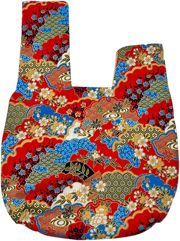 BAR Stylish Cotton Japanese Pattern Wrist Bag Sleeve Knot Pouch Portable Canvas Tote Purse for Female, Women