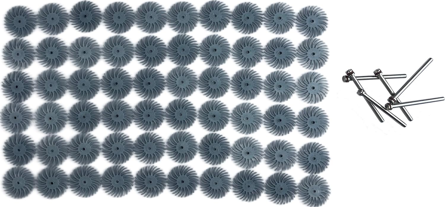 60pcs 1 Inch Radial Bristle Disc with 3 mm Shank for Rotary Tools, Jewelry Wood Metal Polishing Cleaning Abrasive Brush Kit, Grit 120