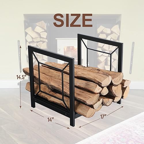 Miniatura 7 de GREEN PARTY Estante de leña pequeño de 17 pulgadas, soporte de leña de metal para interiores y exteriores, soporte decorativo para chimenea,