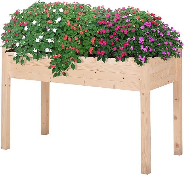 Outsunny Garden Rectangular Wooden Planting Flower Elevated Raised Bed Stand Pot Outdoor Planter Vegetable Herb Holder Display Box - 76H x 122.5L x 56.5Wcm