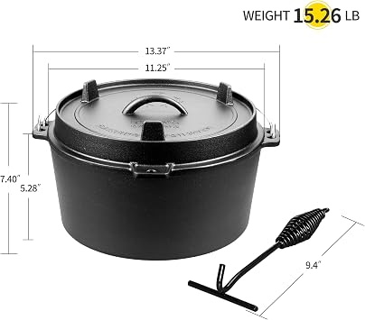 EDGING CASTING Pre-Seasoned Cast Iron Camping Dutch Ovens, Outdoor Camping Dutch Oven Pot with Lid Tripod, 8 Quart