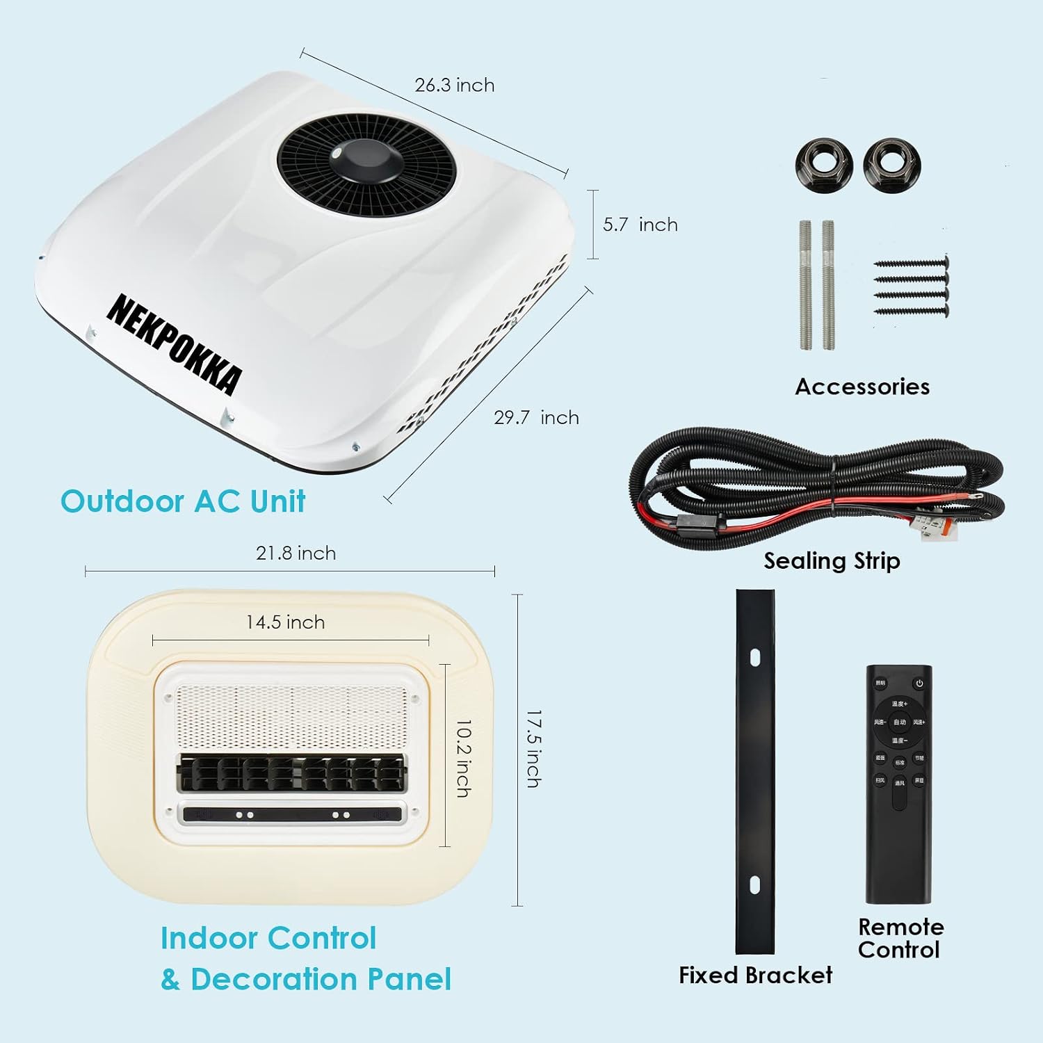 12V DC air conditioner/ultra-thin car roof air conditioner is applicable to minivans, off-road vehicles, pickups, motor homes, trucks, agricultural vehicles, excavators, etc (12V voltage)