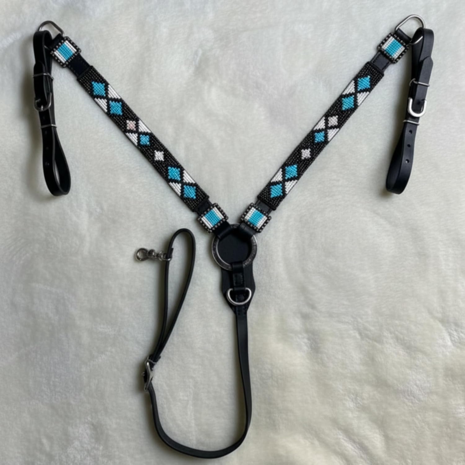 Alice International Western Premium Leather Equestrian Headstall, Hand-Beaded Design, Pony Size M07