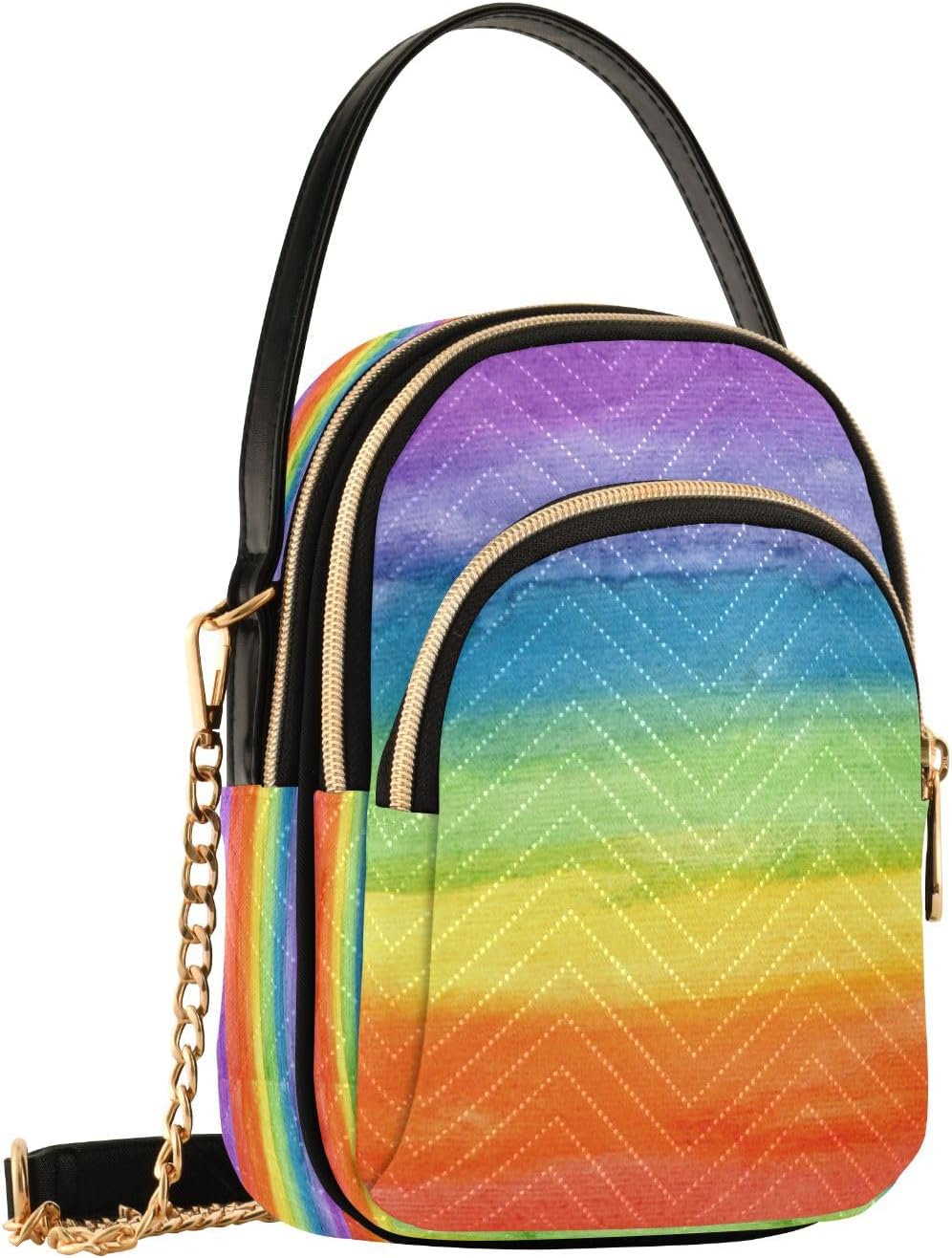 Unicorn Background with Rainbow Crossbody Handbags for Women Casual Leather Shoulder Phone Purse