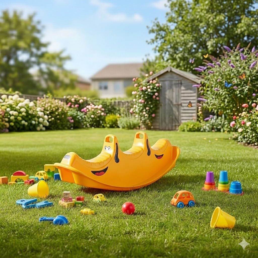 Dantoy - Dondolo Bambini 3 Persone e Altalena - Giocattoli Bambino 1 Anno - Giochi da Esterno per Bambini - Regalo Bimba 1 Anno - Cane Felice Giallo - Plastica Resistente - Prodotto In Danimarca