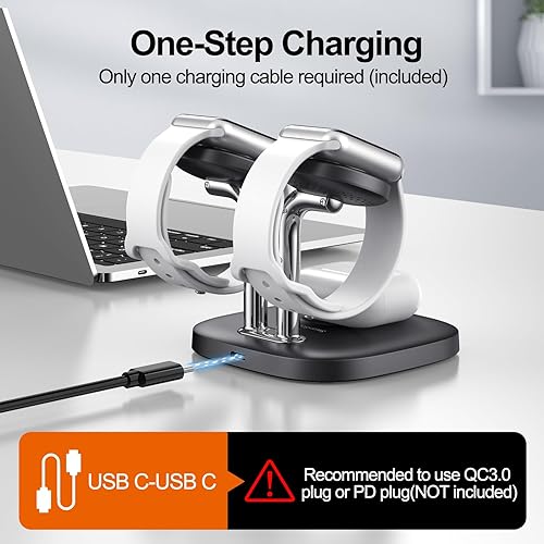 Miniatura 3 de SwanScout Soporte de cargador dual para Apple Watch, estación de carga inalámbrica 3 en 1, compatible con Apple Watch Ultra 29876532SE, base de