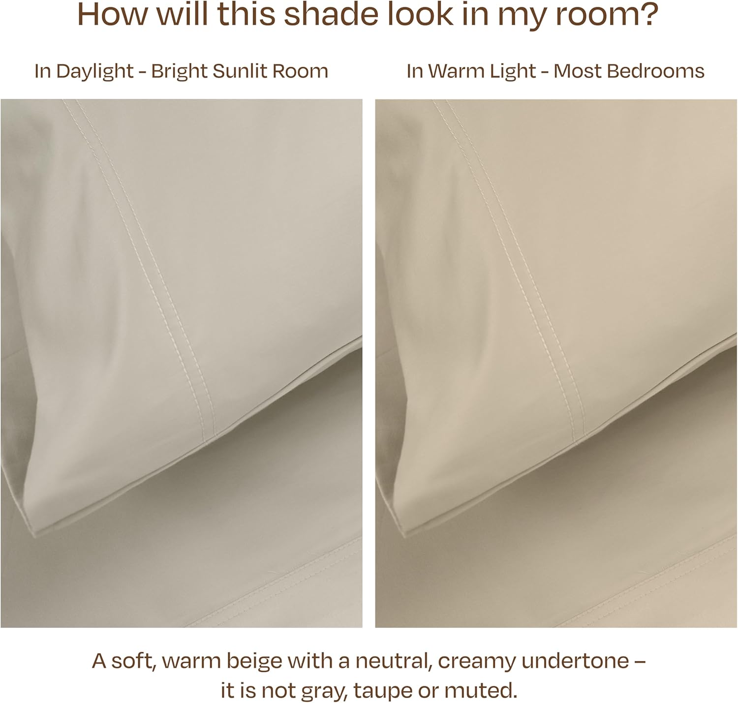 California Design Den Pillow Cases Standard Size Set of 2-800 Thread Count Sateen, Natural 100% Cotton Pillowcases, Fits Standard & Queen Pillows - Beige - Image 3