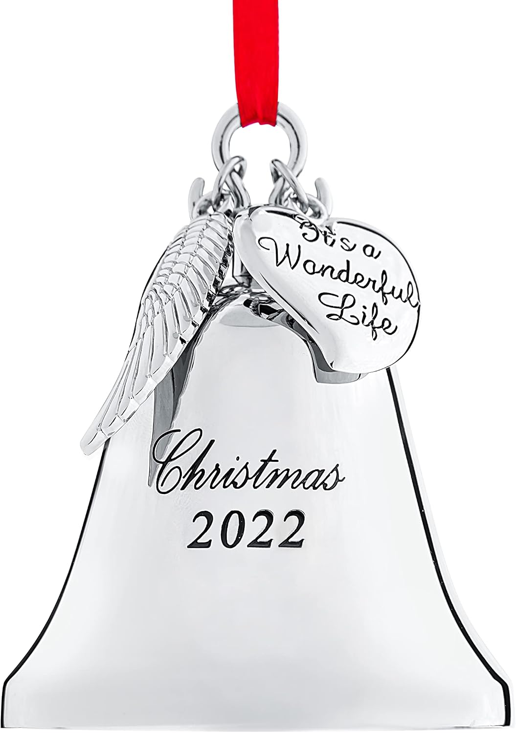 Klikel Christmas Bell Ornament 2022 - It's A Wonderful Life Bell Christmas Ornament 2022 - Christmas Bell 2022 Ornament - Bell Ornament for Christmas Tree - Christmas Bell with Hanging Wing and Heart
