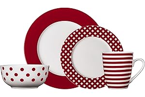 Pfaltzgraff Kenna Red 16-Piece Porcelain Dinnerware Set, Service for 4