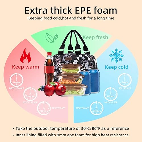 Miniatura 3 de PBRO Lonchera térmica para mujeres, bolsa de almuerzo grande reutilizable con cinturón de hombro ajustable, lindas flores de peonía, bolsa portátil