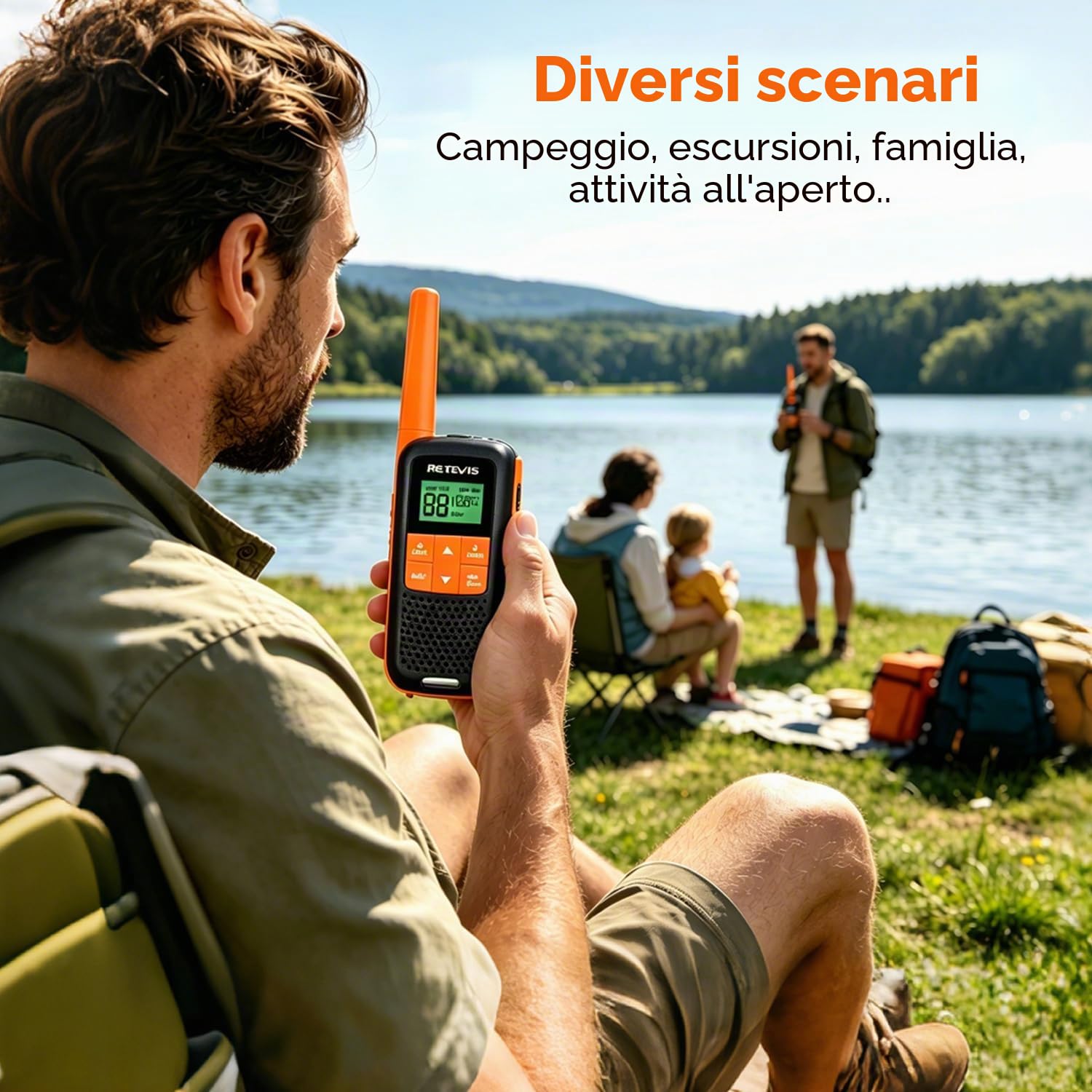 Retevis RT649 Walkie Talkie 4 Pezzi, PMR446 IP65 Wolki Toki Ricaricabili | Walkie-Talkie Professionali, 16 Canali, VOX, Radio con Torcia, Ricetrasmittenti Portatile per Attività all'aperto, Ciclismo