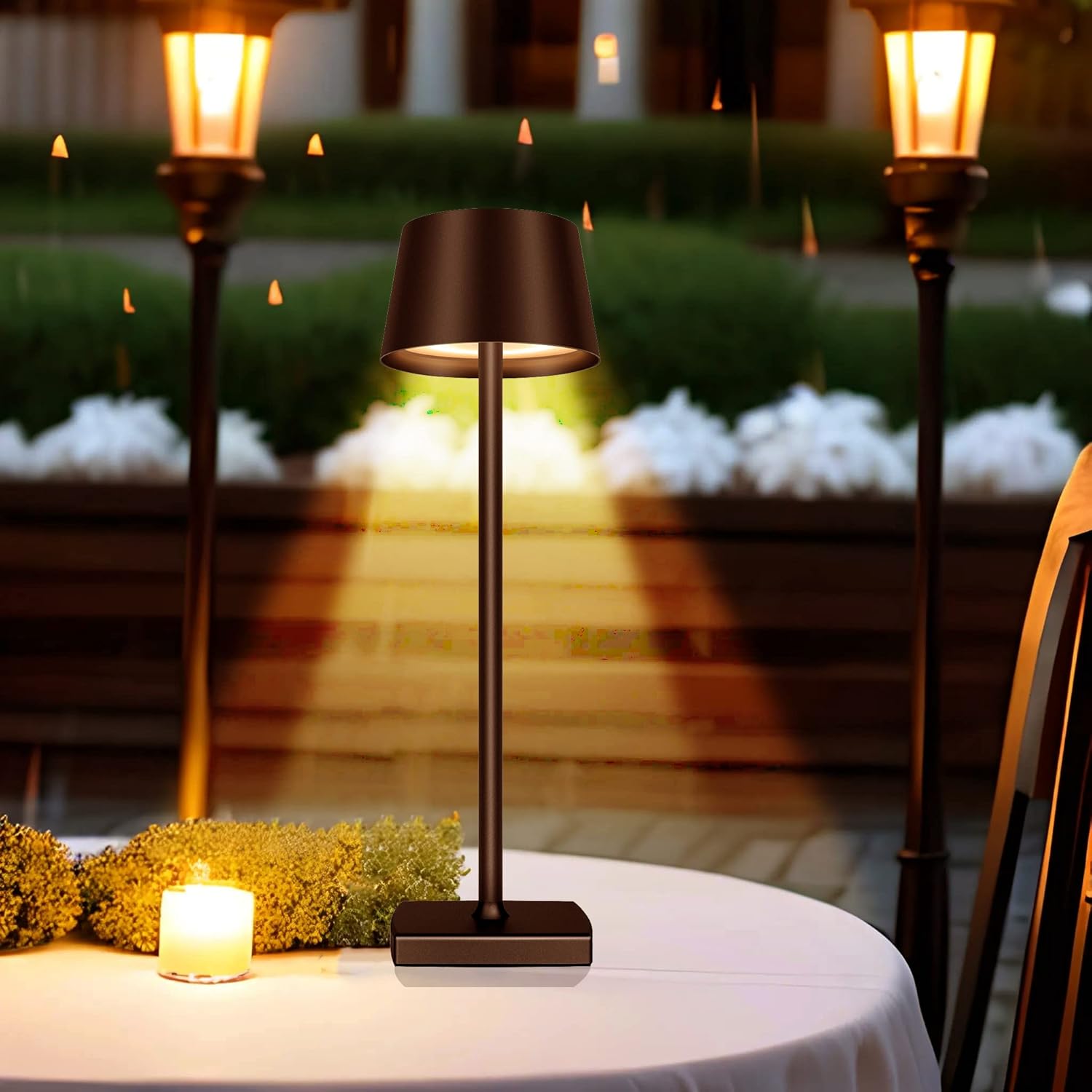 Cordless Table Lamp, Dimmable Bedside Lamp, Restaurant Atmosphere Lighting, for Indoor and Outdoor (Brown)