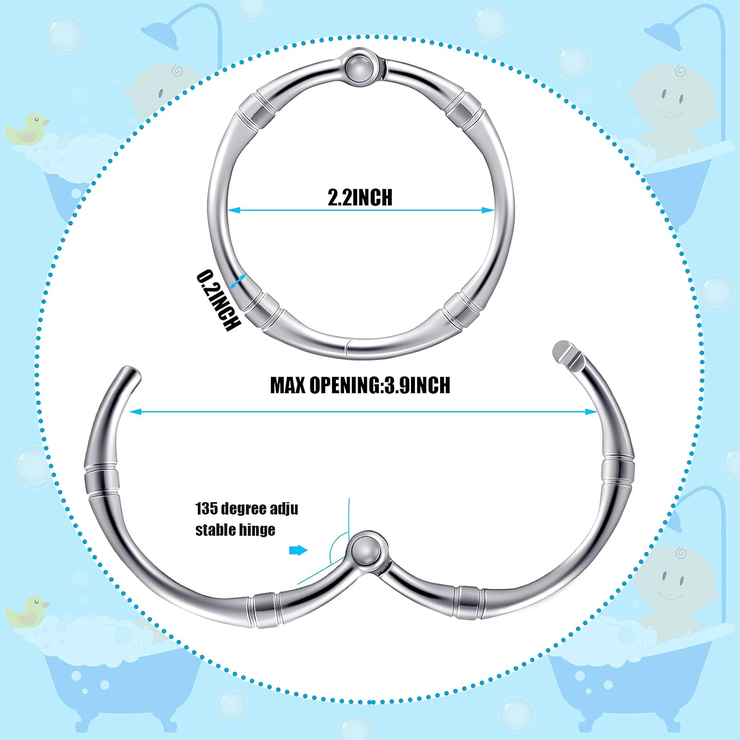 Karenhi 12 Pieces Metal Circular Shower Curtain Ring Rust-Resistant Metal Shower Curtain Hook Easy to Open and Close Round Metal Shower Curtain Hook for Bathroom Decoration (Silver, Rustic Style) : Everything Else