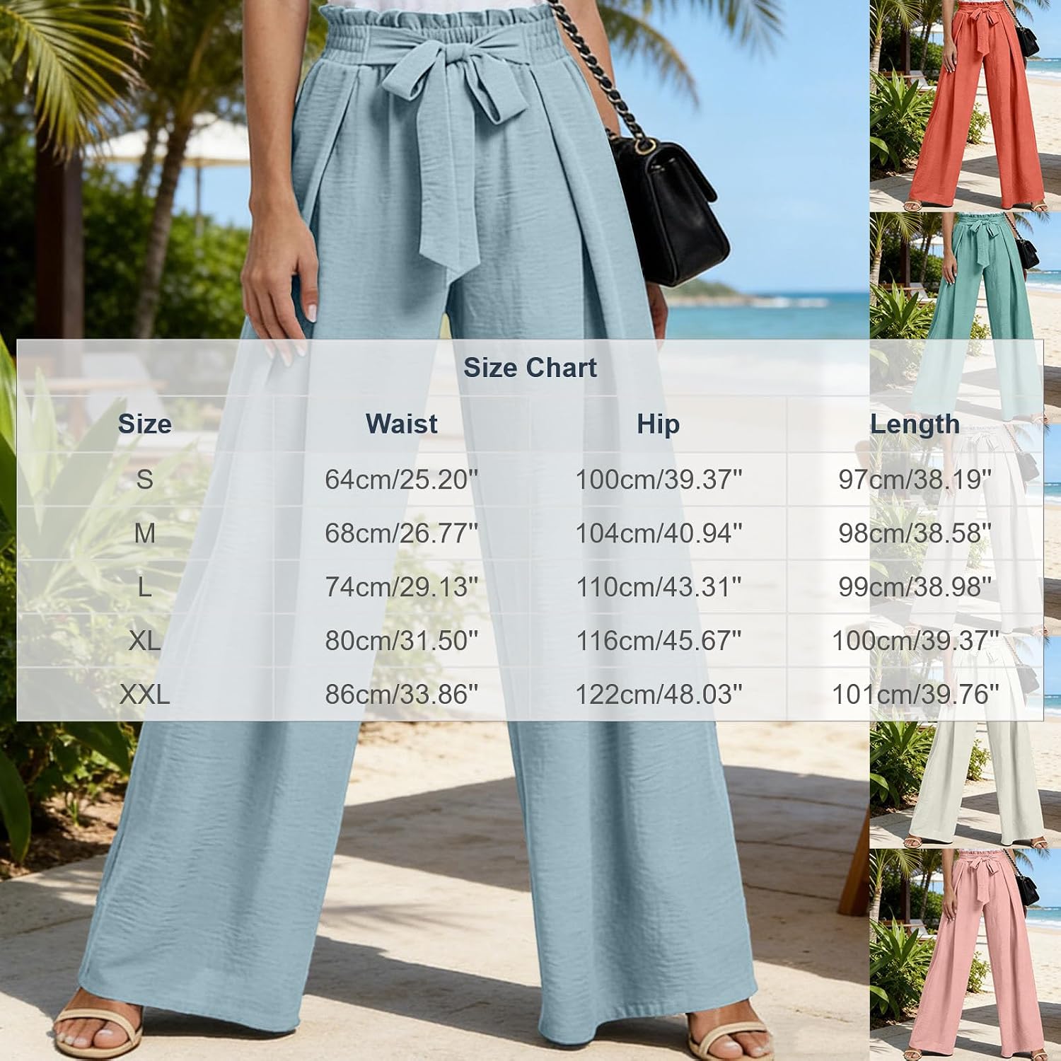 Flowy Wide Leg Pants for Women Drawstring Palazzo Pants Casual Beach Vacation Trousers PleatedPants with Pockets