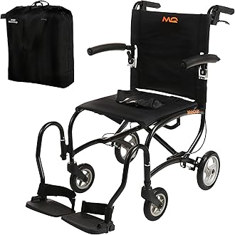 MobiQuip 8kg Travel Wheelchair, Ultra Lightweight, Compact, Folding Wheel Chair, Attendant-Propelled, Light Aluminium Frame, Portable Transit Mobility Wheelchair with Carry Bag