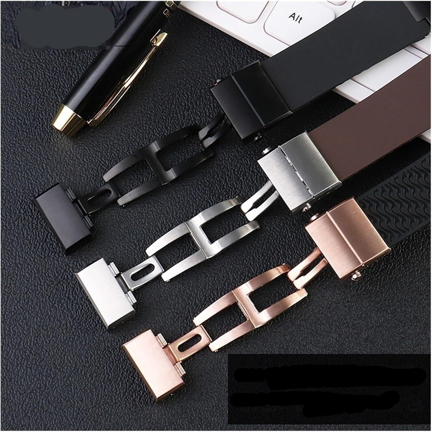 Correa de reloj, Correa, cierre, correa de caucho silicona con extremo curvo negro marrón azul cinturón impermeable 22 mm