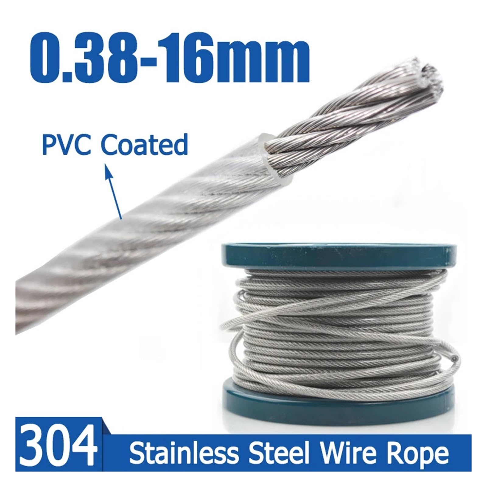 De Alta Resistencia Cable de acero recubierto de PVC, cable trenzado de acero inoxidable 304, cable blando, tendedero de acero inoxidable transparente(5mm-20M)
