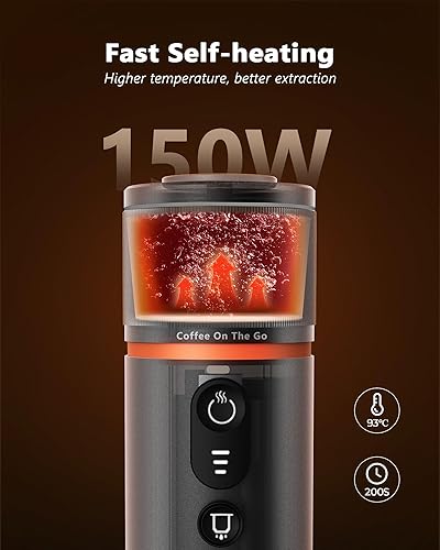 Miniatura 2 de CONQUECO Máquina de café portátil de viaje juego de cafetera de coche de 12 V con batería para acampar, pequeña eléctrica, calefacción de 2.5