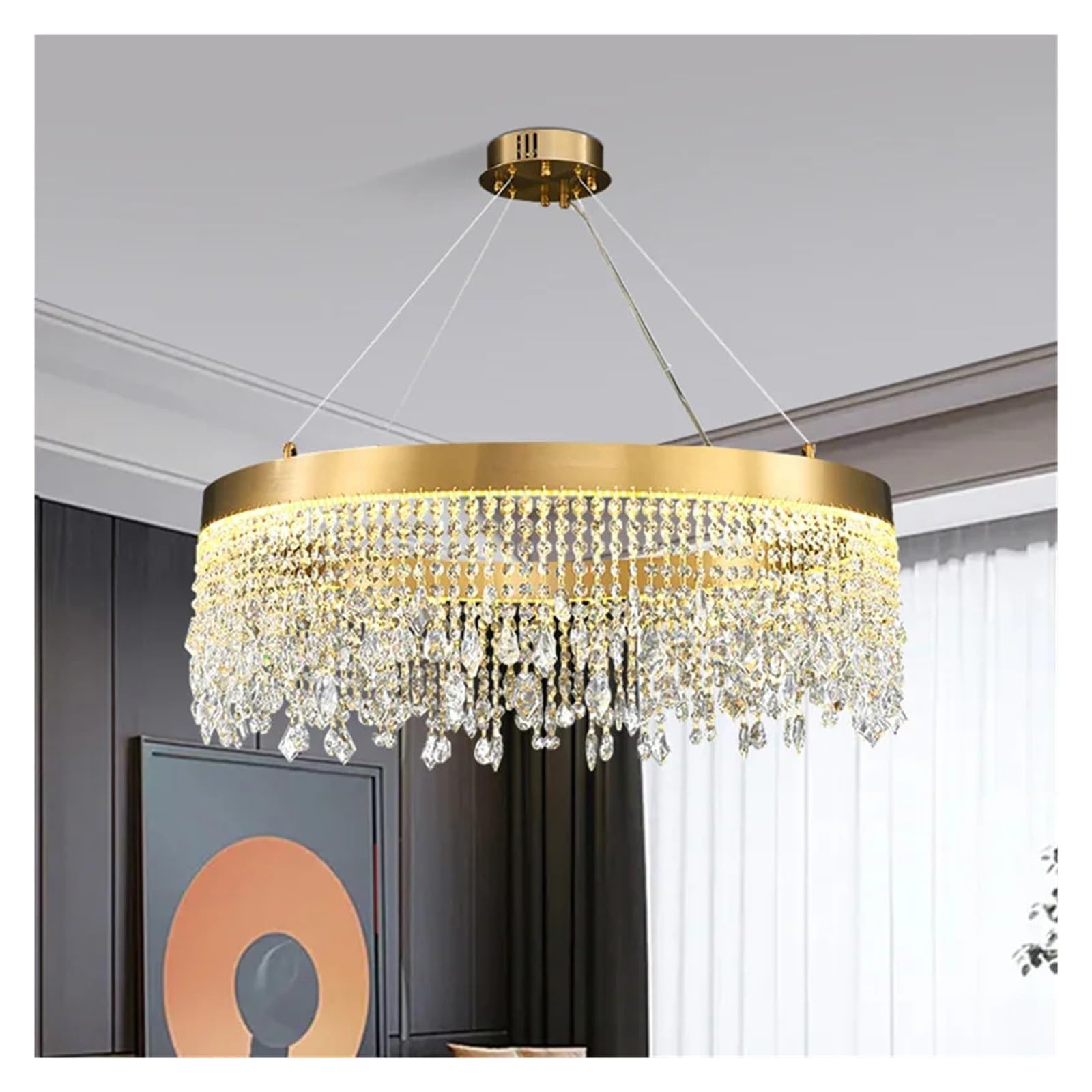 Nordic Led Crystal Chandelier Living Room Light Dining Room Ceiling Lamp Kitchen Ring Pen…